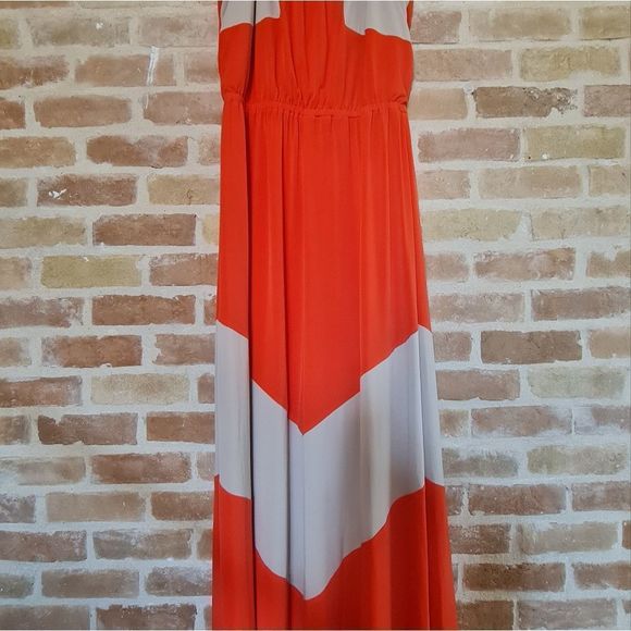 Vince Camuto Maxi Dress Orange & Beige Size 14 Elastic Waist Casual /Formal NWOT - Picture 5 of 17